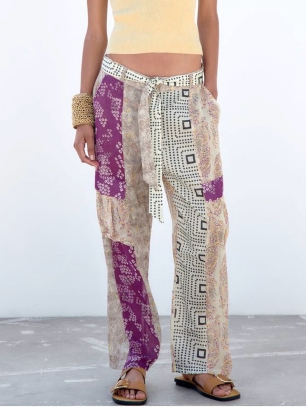 Zara Patchwork Wide-Leg Pants L Blogger Favourite Cotton Cargo Flowy Bohemian